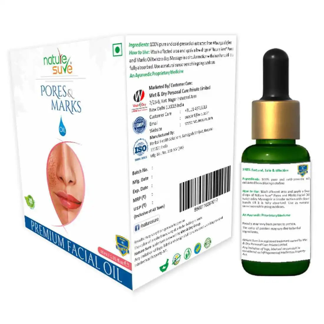Nature Sure Pores and Marks Facial Oil with SPF 50 Sunscreen, Natural Skin Glow and Ultralight Face Care