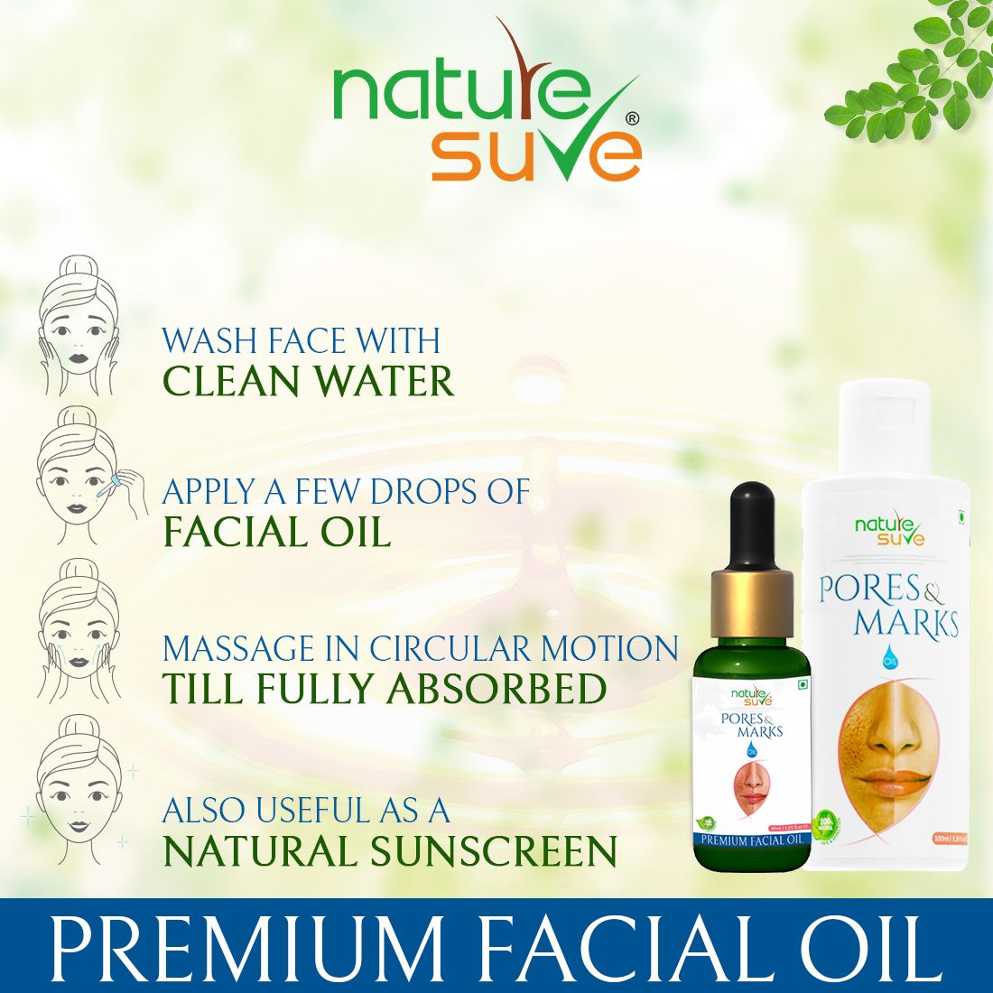 Nature Sure Pores and Marks Facial Oil with SPF 50 Sunscreen, Natural Skin Glow and Ultralight Face Care