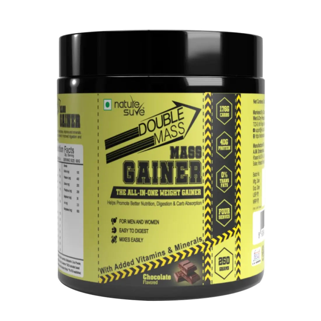 Nature Sure Double Mass Chocolate Flavored Mass Gainer with Whey Protein and Enzymes, Free Scoop Inside