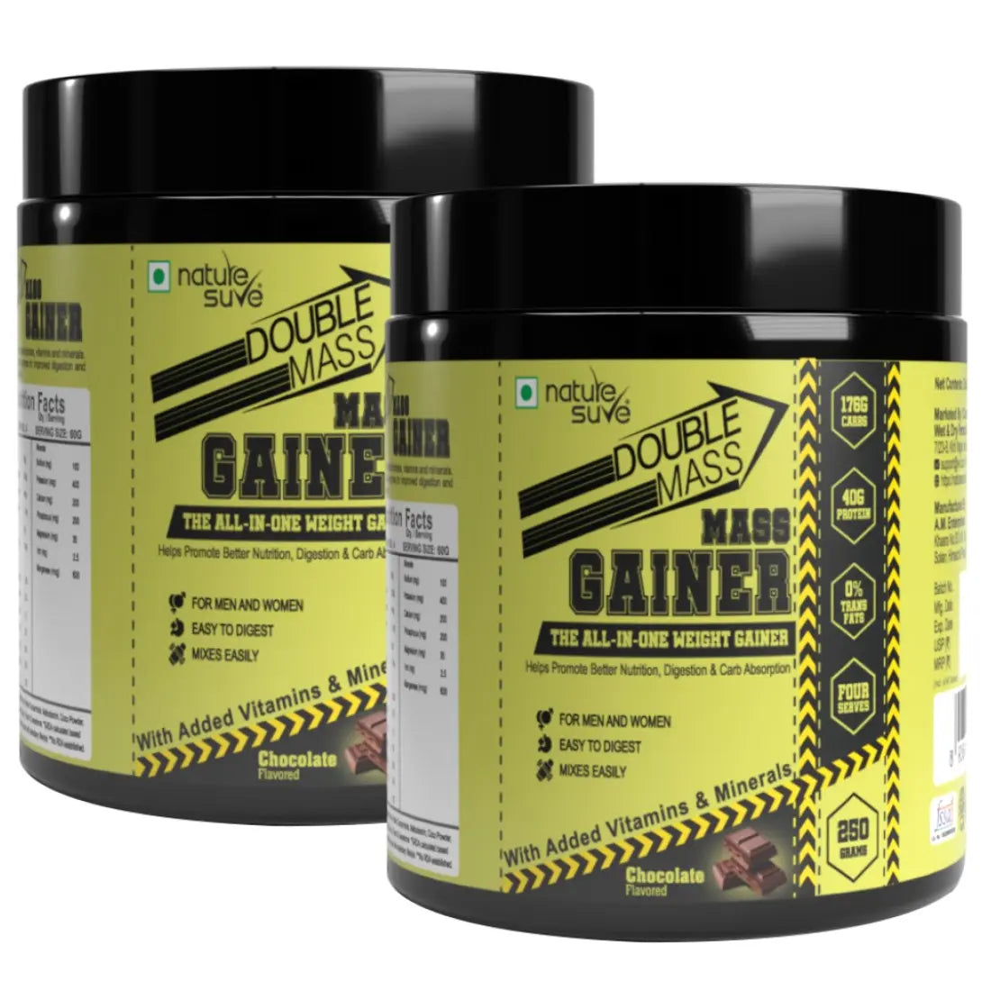 Nature Sure Double Mass Chocolate Flavored Mass Gainer with Whey Protein and Enzymes, Free Scoop Inside