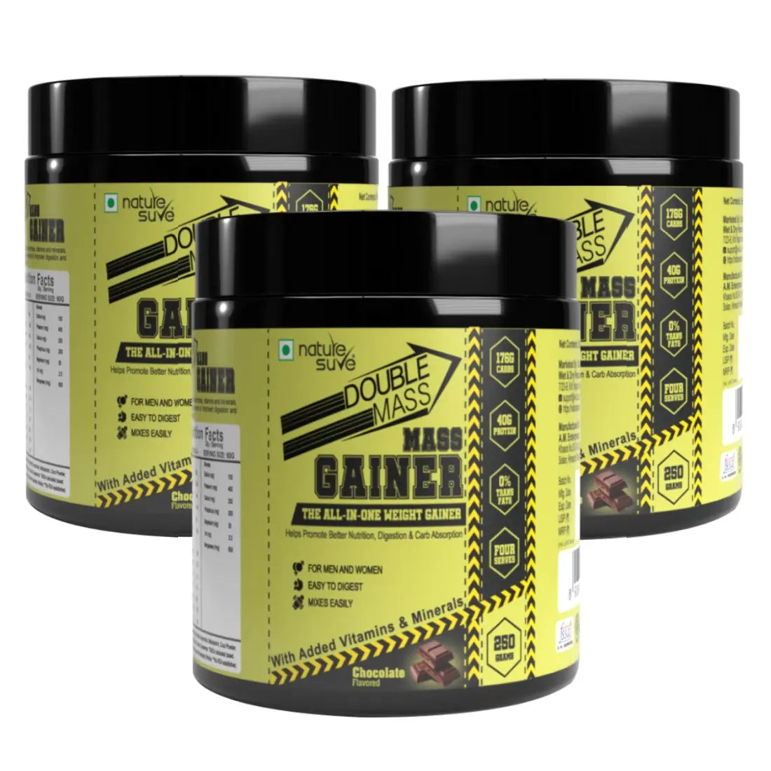 Nature Sure Double Mass Chocolate Flavored Mass Gainer with Whey Protein and Enzymes, Free Scoop Inside