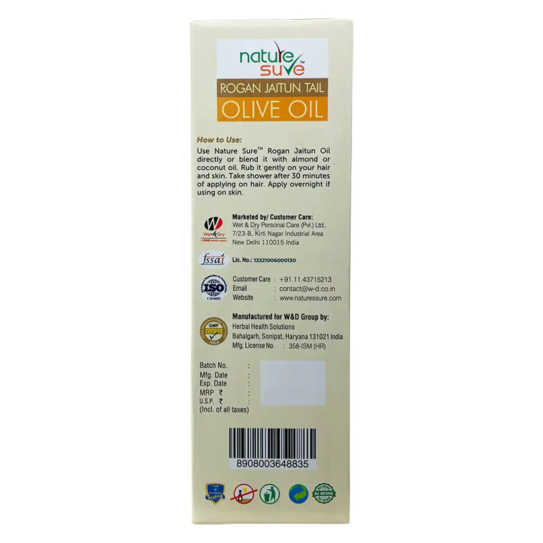 Nature Sure Rogan Jaitun Tail Olive Oil for Skin, Hair and Nail Care in Men & Women