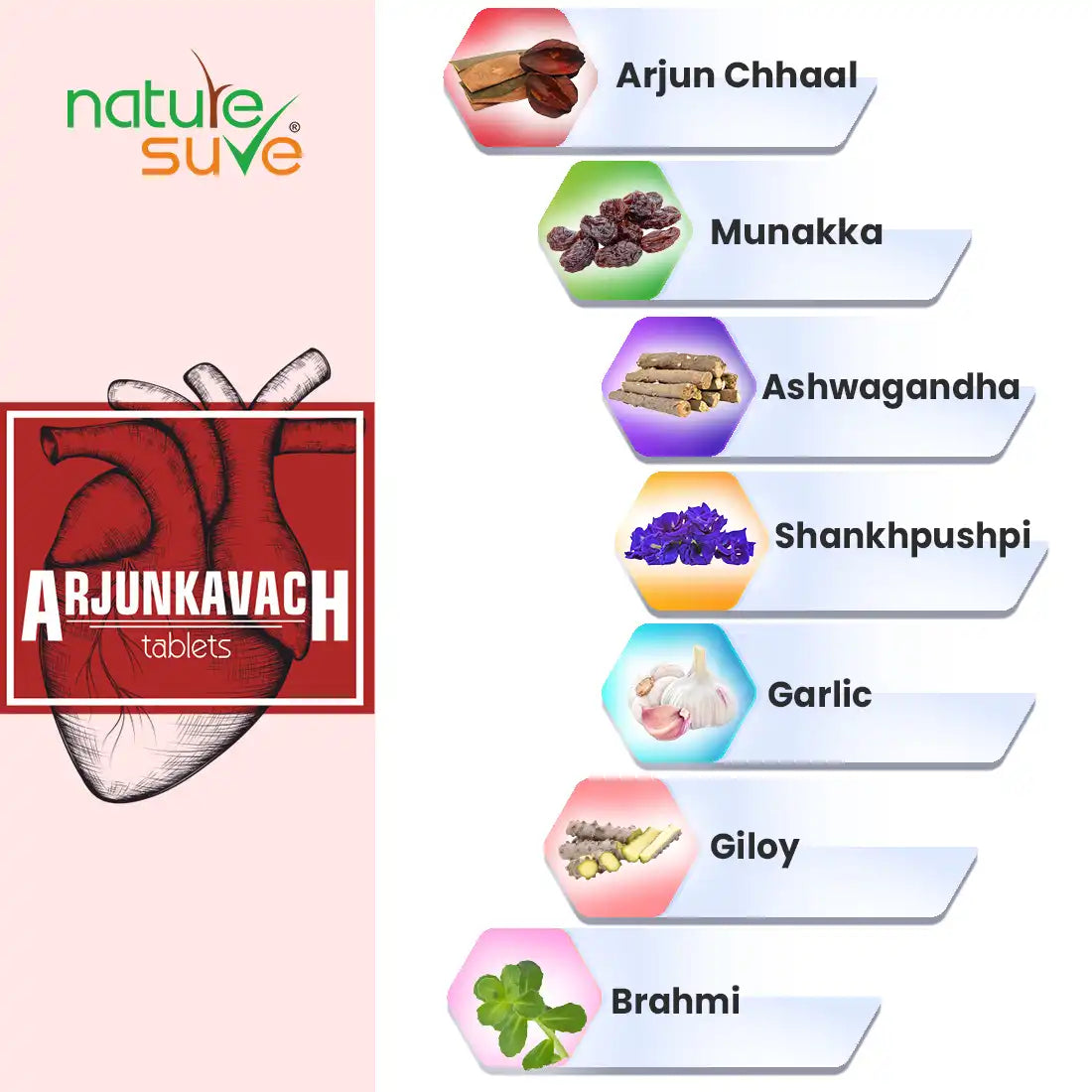 Nature Sure Arjun Kavach Tablets for Healthy Heart in Men and Women - 90 Nos