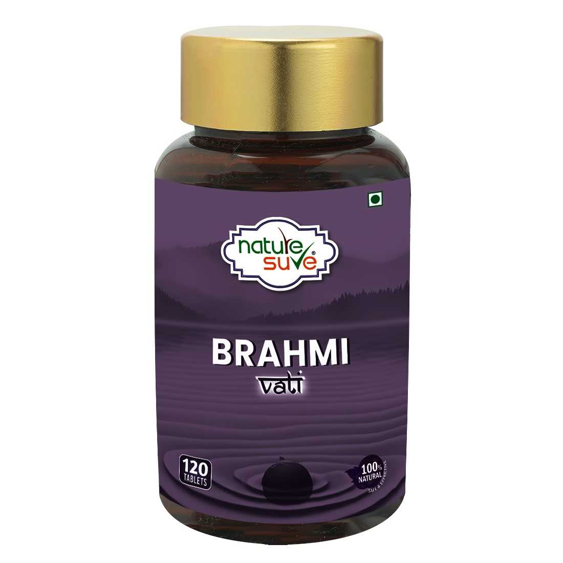 Nature Sure Brahmi Vati 120 Buddhiwardhak Ayurvedic Tablets for Brain Health, Memory Boost, Mental Alertness and Mind Relaxation in Men and Women