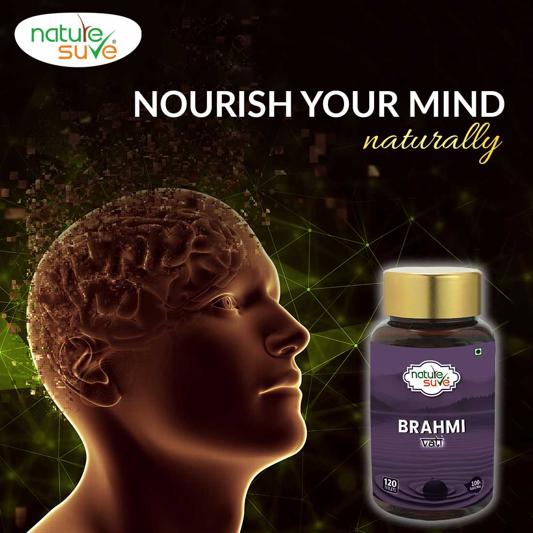 Nature Sure Brahmi Vati 120 Buddhiwardhak Ayurvedic Tablets for Brain Health, Memory Boost, Mental Alertness and Mind Relaxation in Men and Women