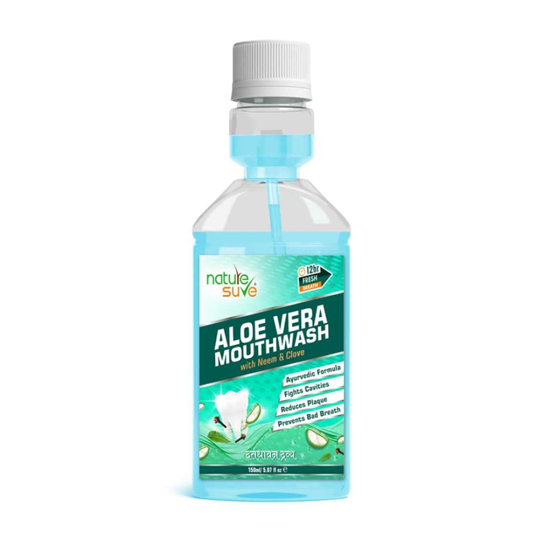 Nature Sure Aloe Vera Mouthwash with Neem and Clove Ayurvedic Antimicrobial Alcohol-Free Formula for Oral Health & Fresh Breath in Men, Women & Kids - 150ml