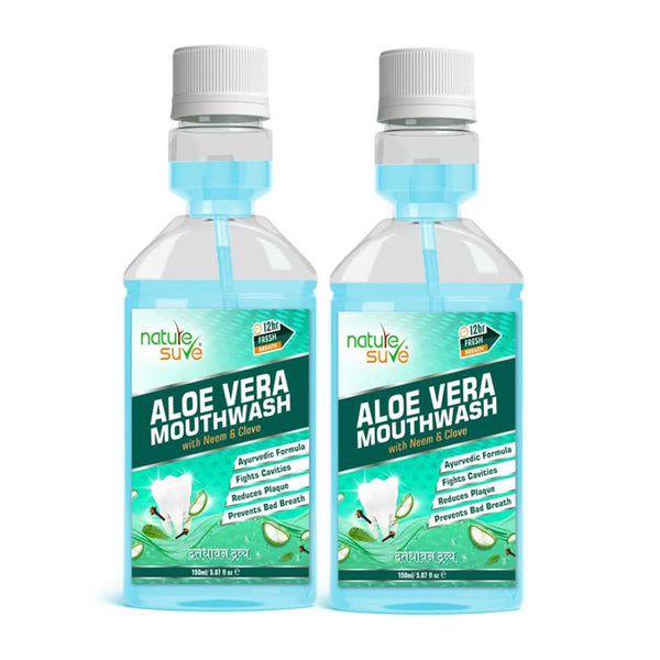 Nature Sure Aloe Vera Mouthwash with Neem and Clove Ayurvedic Antimicrobial Alcohol-Free Formula for Oral Health & Fresh Breath in Men, Women & Kids - 150ml