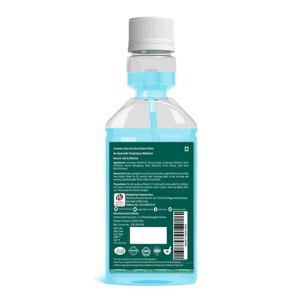 Nature Sure Aloe Vera Mouthwash with Neem and Clove Ayurvedic Antimicrobial Alcohol-Free Formula for Oral Health & Fresh Breath in Men, Women & Kids - 150ml