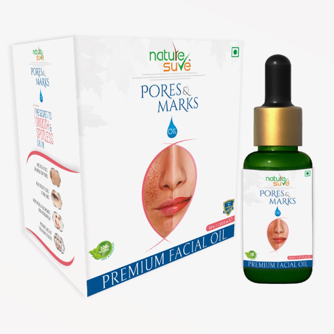 Nature Sure Pores and Marks Facial Oil with SPF 50 Sunscreen, Natural Skin Glow and Ultralight Face Care