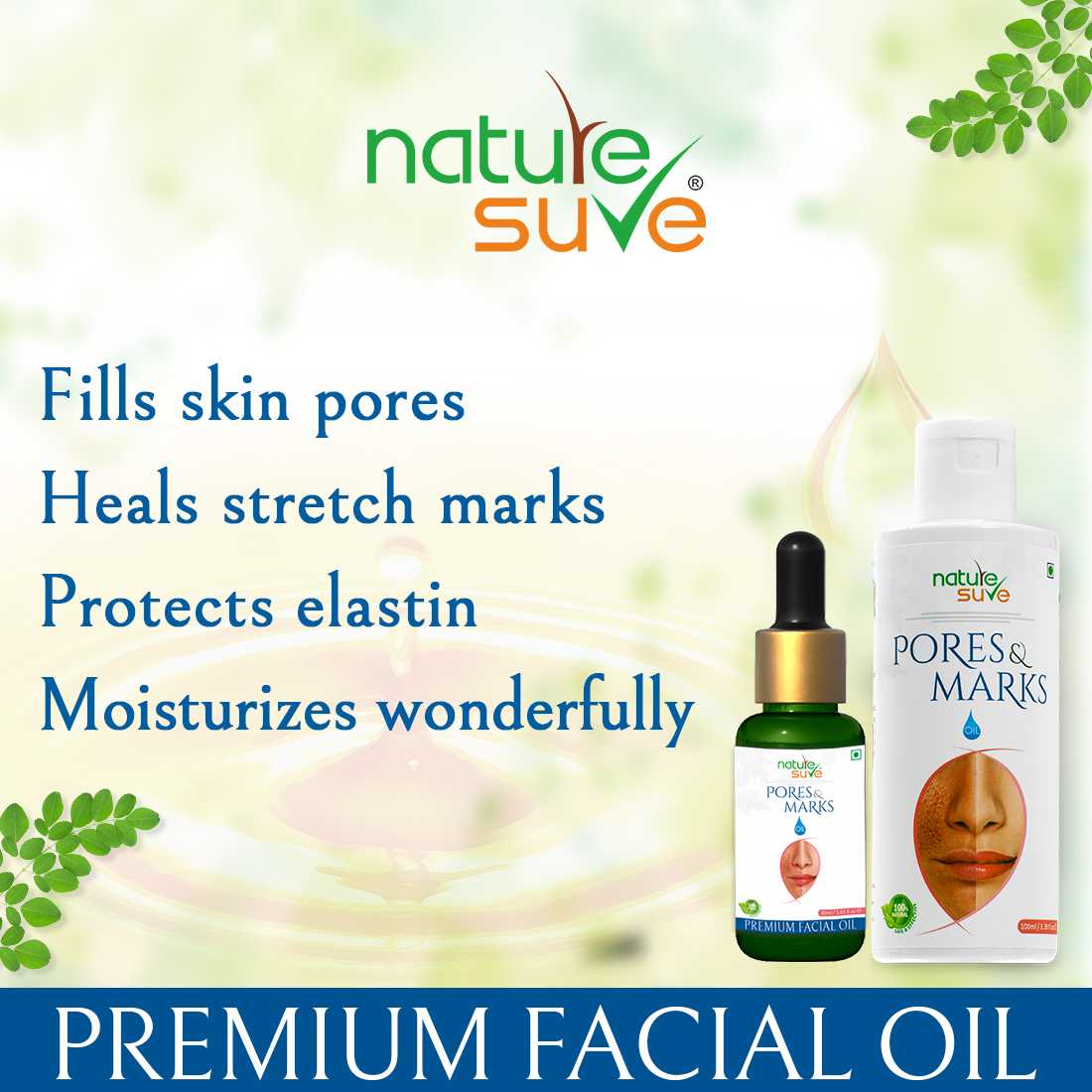 Nature Sure Pores and Marks Premium Facial Oil for Skin Pores, Stretch Marks and Fine Lines